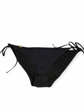 VICTORIA’S SECRET Black Side Tie Bikini Bottom Gold Logo Swim Medium